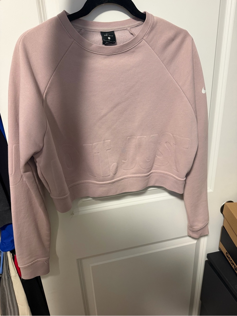 Nike Pink Cropped Embossed 'JUST' Sweatshirt